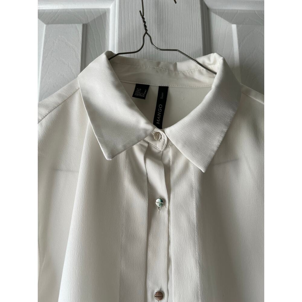 Mango Suit White Layered Long Sleeve Button Up Blouse Large - Picture 4 of 5